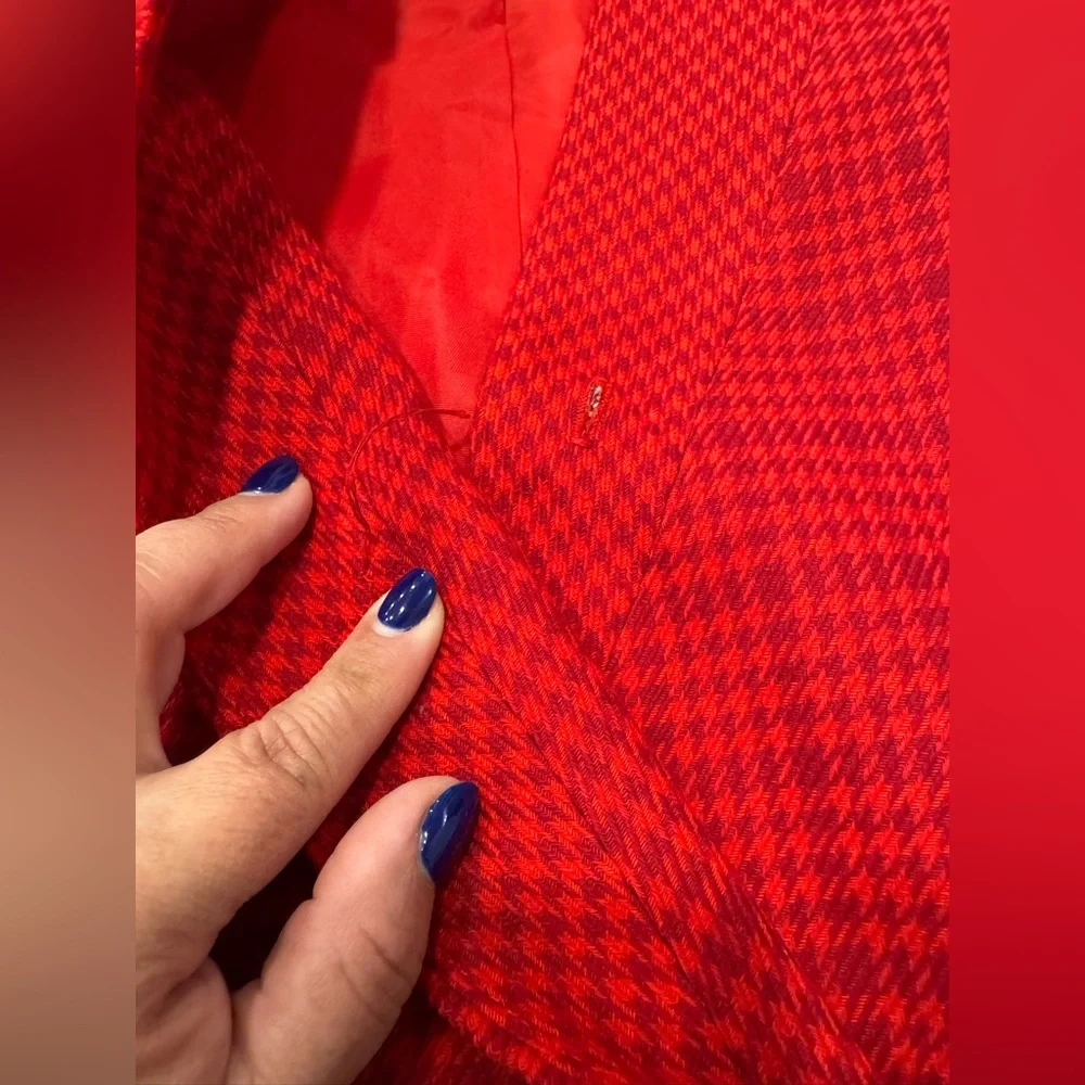 Christian Dior Vintage Houndstooth Red Plaid Pure Wool Blazer Top Size 12P